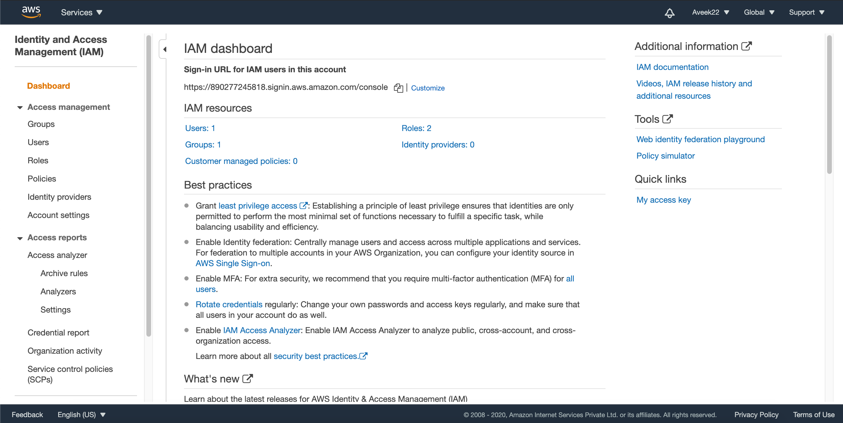 screenshot of AWS Identity and Access Management (IAM)
